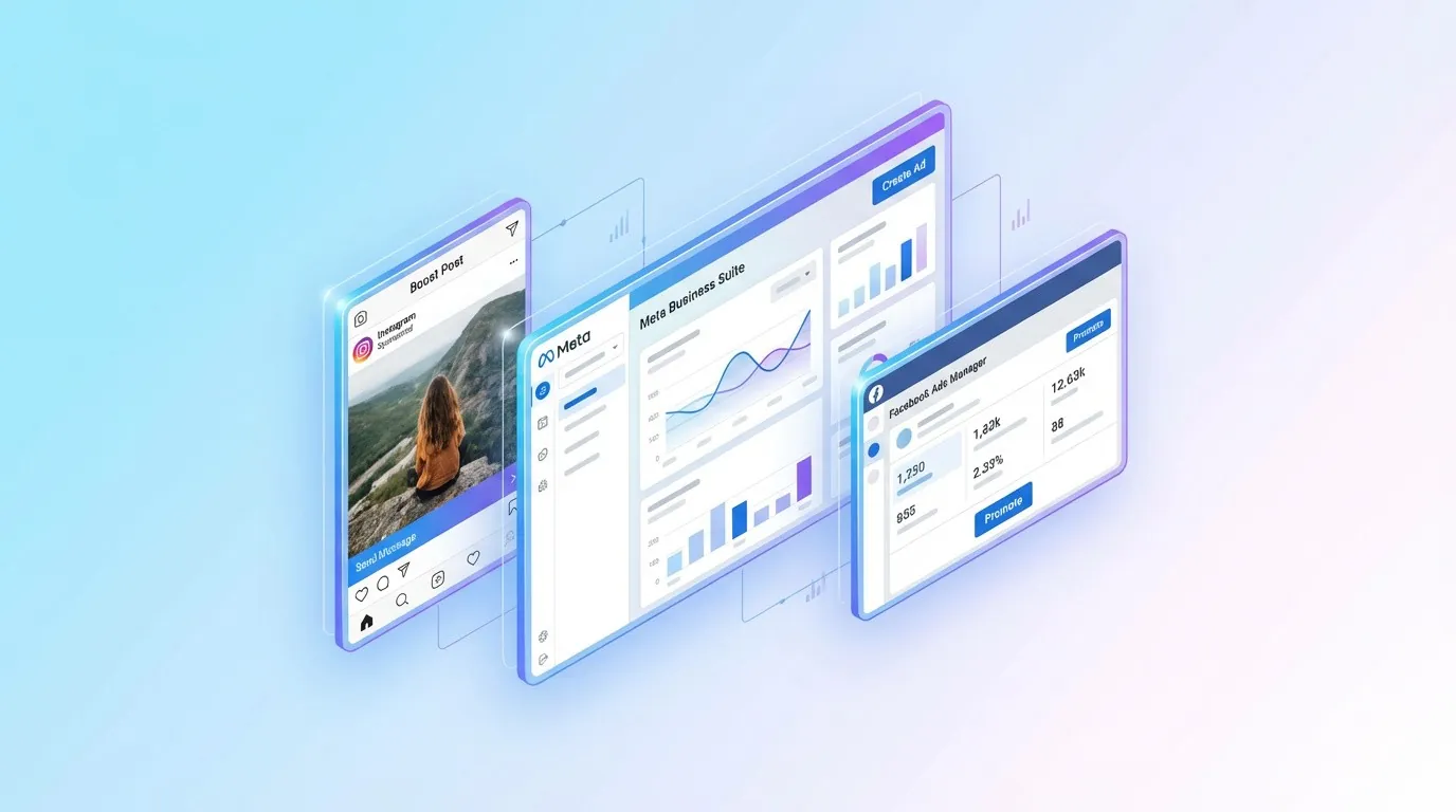 Meta Business suite interface, Instagram post boost interface