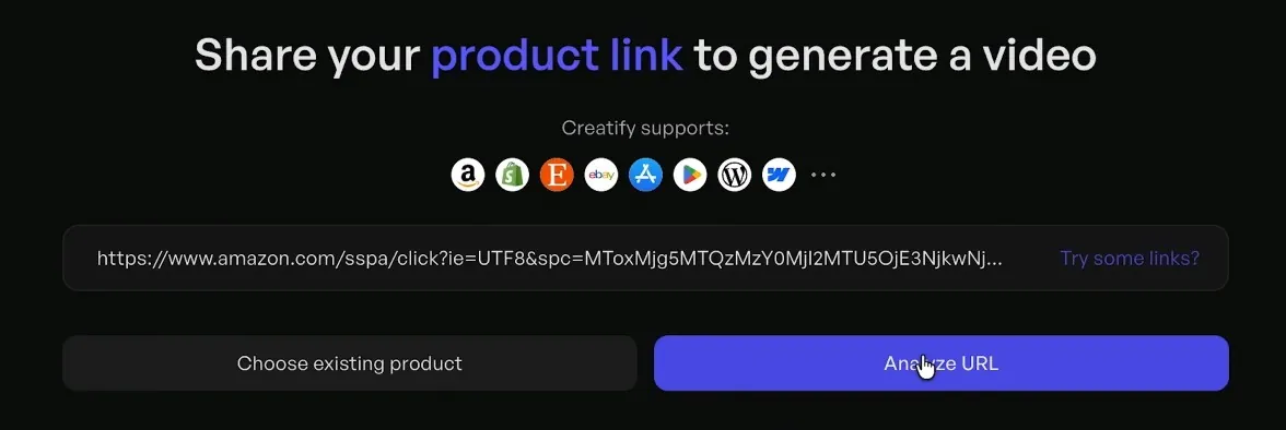 Creatify url to video SS