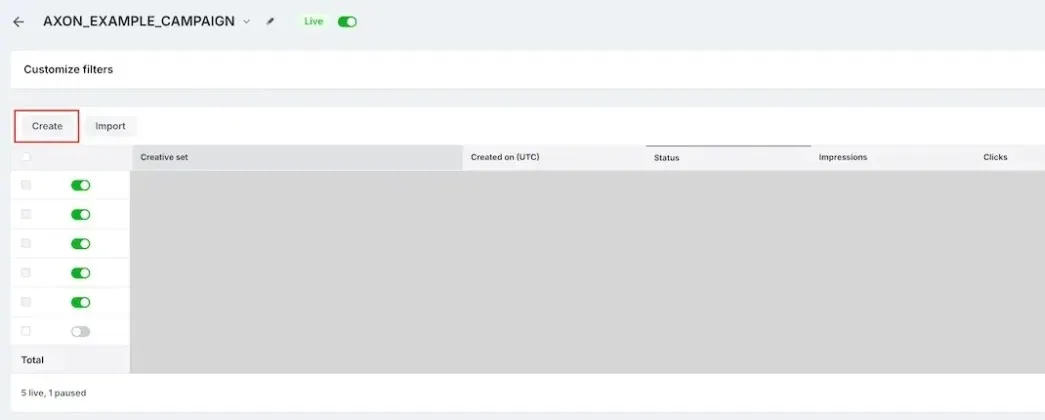 Axon interface - create a creative set