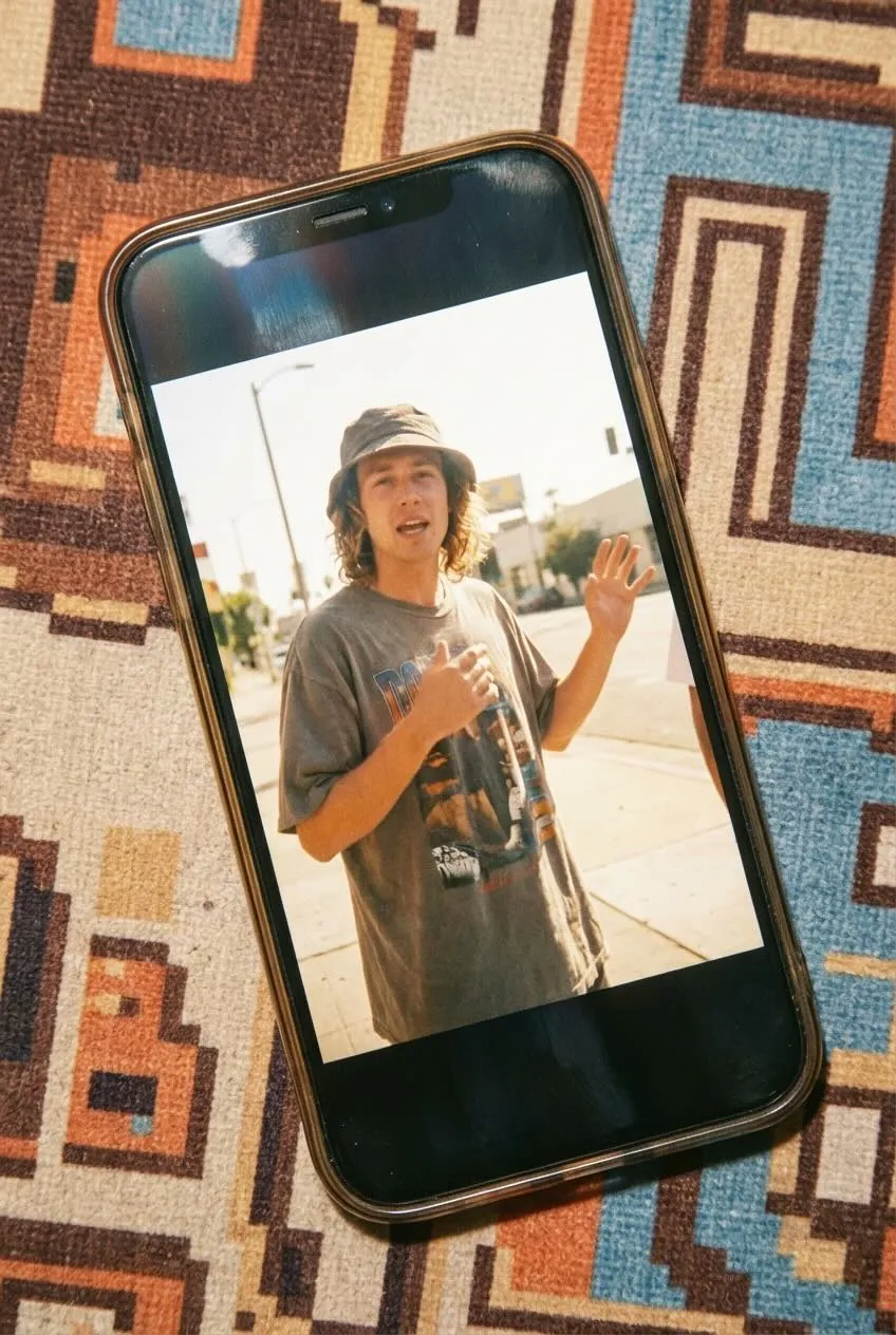 An in-phone YouTube video with UGC: creator speaks to the camera on the streets of LA