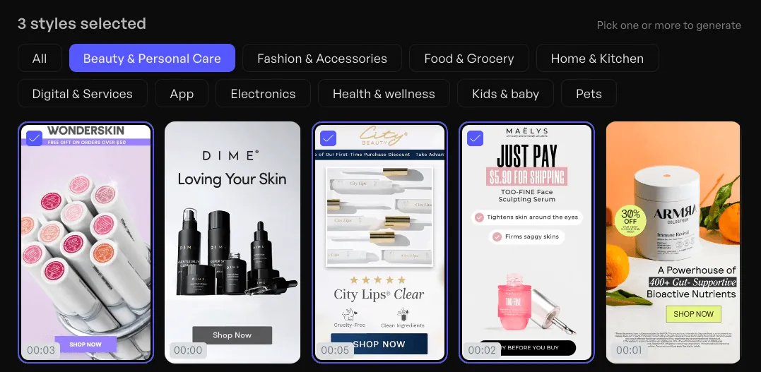 3 styles selected